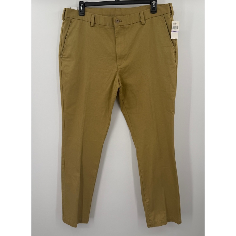 IZOD American Chino Khaki Pants Mens 38x32 Non-Iron Straight Flat Front IZAGC13R